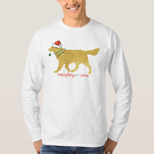 Christmas Golden Retriever Naughty maar Nice Manne T-shirt (Voorkant)