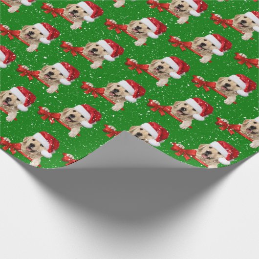 Christmas Golden Retriever op groen Cadeaupapier (Hoek)
