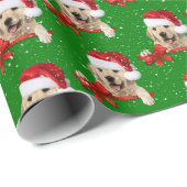 Christmas Golden Retriever op groen Cadeaupapier (Rol Hoek)