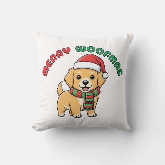 Christmas Golden Retriever Pillow: Merry Woofmas Kussen (Voorkant)