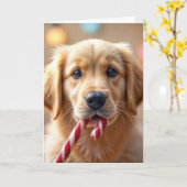 Christmas Golden Retriever Puppy and a Candy Cane Kaart (Gele Bloem)