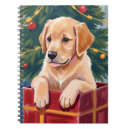 Christmas Golden Retriever Puppy Present Notitieboek
