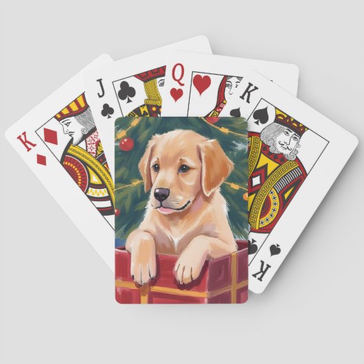 Christmas Golden Retriever Puppy Present Pokerkaarten (Achterkant)