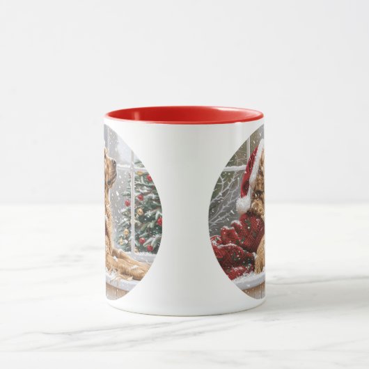 Christmas Golden Retriever Santa Dog Mok (Midden)