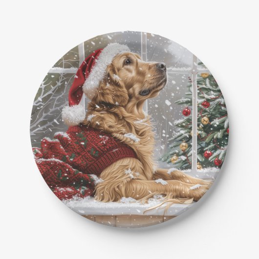 Christmas Golden Retriever Santa Dog Papieren Bordje (Voorkant)