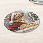Christmas Golden Retriever Santa Dog Ronde Kartonnen Onderzetter (Gebogen)