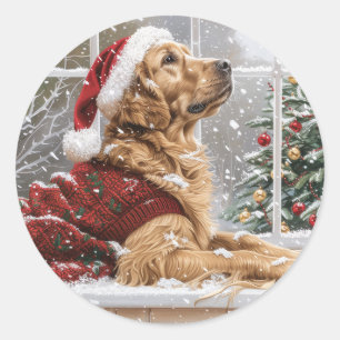 Christmas Golden Retriever Santa Dog Ronde Sticker