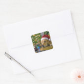 Christmas Golden Retriever Watching a Toy Train Vierkante Sticker (Envelop)