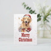 Christmas golden retriever Waterverf Briefkaart (Staand voorkant)