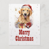 Christmas golden retriever Waterverf Briefkaart (Voorkant)