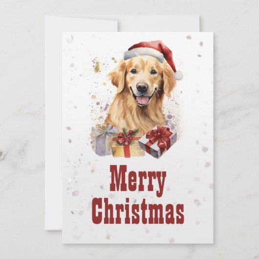 Christmas golden retriever Waterverf Feestdagenkaart (Voorkant)