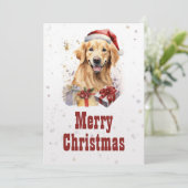 Christmas golden retriever Waterverf Feestdagenkaart (Staand voorkant)