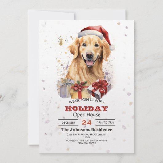 Christmas golden retriever Waterverf Kaart (Voorkant)