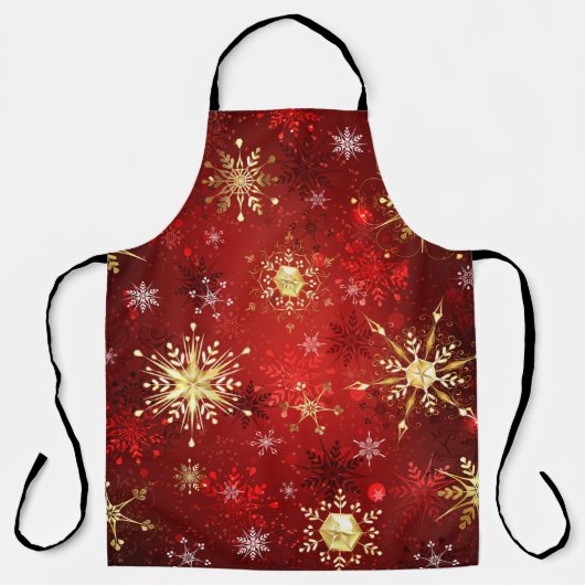 Christmas Golden Snowflakes on Red Background Schort (Voorkant)