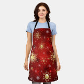 Christmas Golden Snowflakes on Red Background Schort (Gedragen)