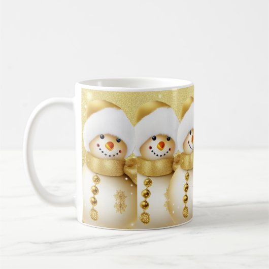 Christmas Golden Snowman Snowflakes Holidays Koffiemok (Links)