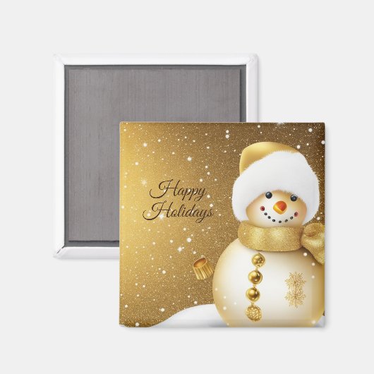 Christmas Golden Snowman Snowflakes Holidays Magneet (Voorkant / Achterkant)