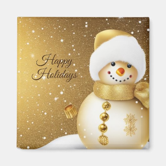 Christmas Golden Snowman Snowflakes Holidays Magneet (Voorkant)