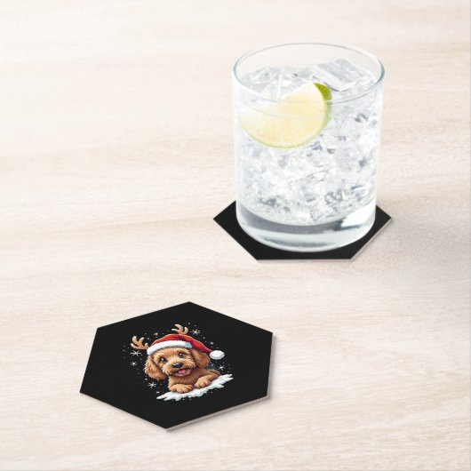 Christmas Goldendoodle Dog Reindeer Holiday Doodle Kartonnen Onderzetters (Insitu)