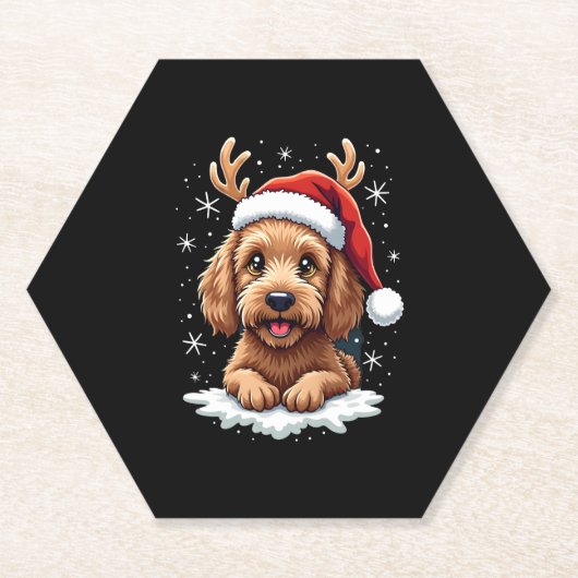 Christmas Goldendoodle Dog Reindeer Holiday Doodle Kartonnen Onderzetters (Voorkant)