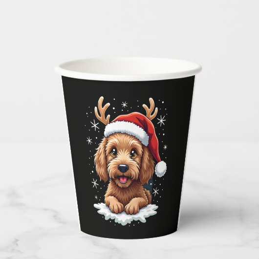 Christmas Goldendoodle Dog Reindeer Holiday Doodle Papieren Bekers (Voorkant)