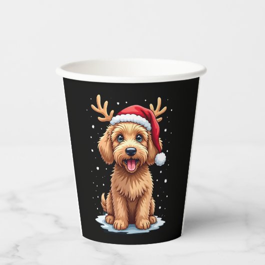 Christmas Goldendoodle Dog Reindeer Holiday Doodle Papieren Bekers (Voorkant)