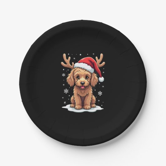 Christmas Goldendoodle Dog Reindeer Holiday Doodle Papieren Bordje (Voorkant)