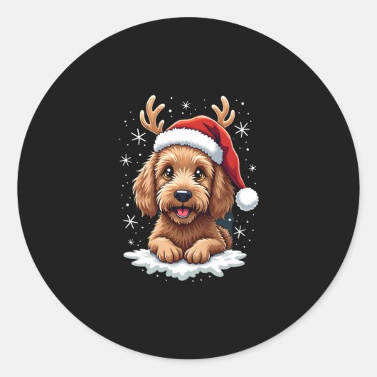 Christmas Goldendoodle Dog Reindeer Holiday Doodle Ronde Sticker (Voorkant)