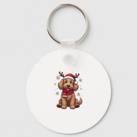 Christmas Goldendoodle Dog Reindeer Holiday Doodle Sleutelhanger (Voorkant)