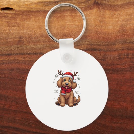 Christmas Goldendoodle Dog Reindeer Holiday Doodle Sleutelhanger (Voorkant)
