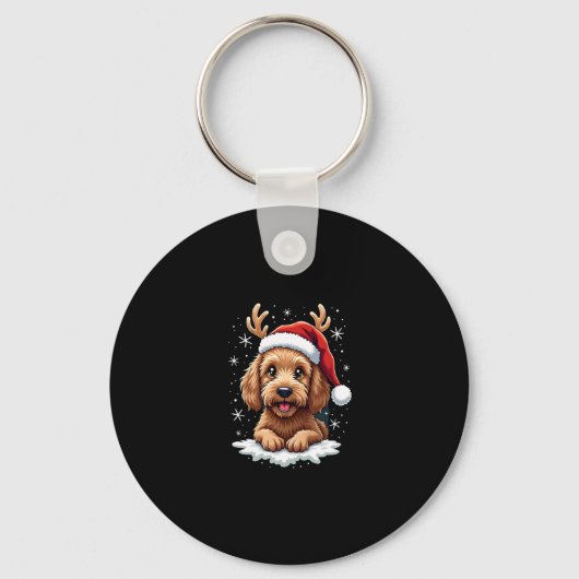 Christmas Goldendoodle Dog Reindeer Holiday Doodle Sleutelhanger (Voorkant)