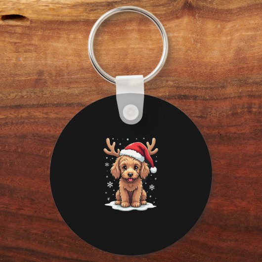 Christmas Goldendoodle Dog Reindeer Holiday Doodle Sleutelhanger (Voorkant)