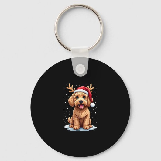 Christmas Goldendoodle Dog Reindeer Holiday Doodle Sleutelhanger (Voorkant)