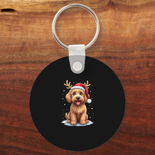 Christmas Goldendoodle Dog Reindeer Holiday Doodle Sleutelhanger (Voorkant)