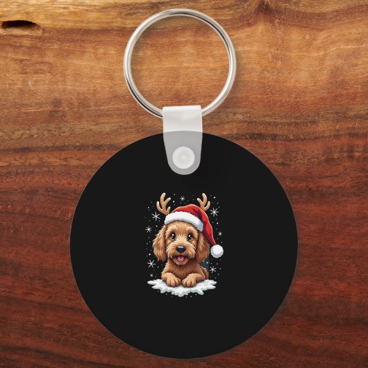 Christmas Goldendoodle Dog Reindeer Holiday Doodle Sleutelhanger (Voorkant)