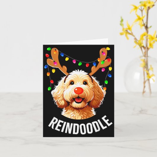 Christmas Goldendoodle Reindeer Doodle Dog Reindoo Kaart (Gele Bloem)