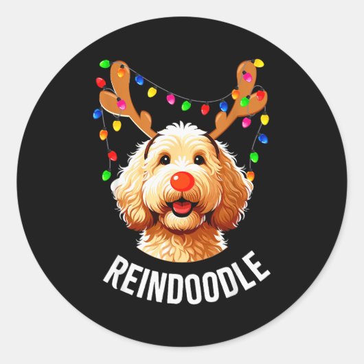 Christmas Goldendoodle Reindeer Doodle Dog Reindoo Ronde Sticker (Voorkant)