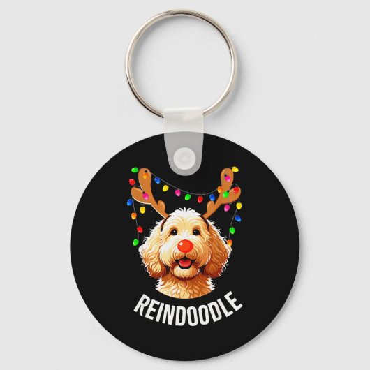 Christmas Goldendoodle Reindeer Doodle Dog Reindoo Sleutelhanger (Voorkant)