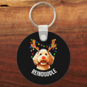 Christmas Goldendoodle Reindeer Doodle Dog Reindoo Sleutelhanger (Voorkant)