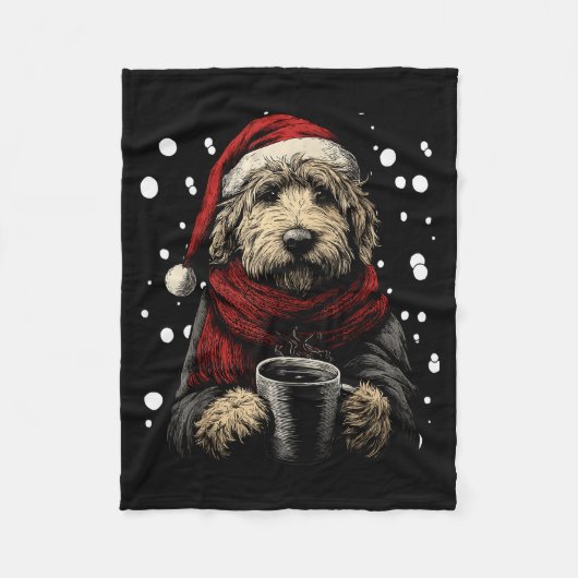 Christmas Goldendoodle Santa Hat Coffee Lover Funn Fleece Deken (Voorkant)