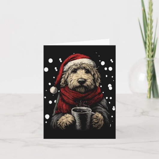 Christmas Goldendoodle Santa Hat Coffee Lover Funn Kaart (Voorkant)