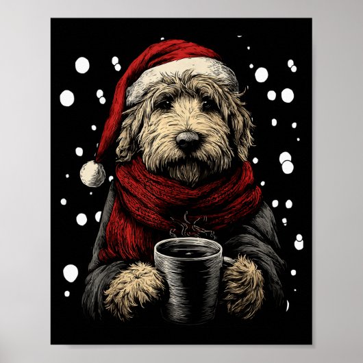 Christmas Goldendoodle Santa Hat Coffee Lover Funn Poster (Voorkant)