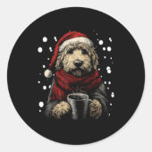 Christmas Goldendoodle Santa Hat Coffee Lover Funn Ronde Sticker (Voorkant)