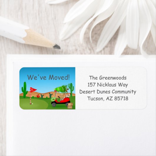 Christmas Golf Cart  Moving Boxes Desert Course Etiket (Insitu)