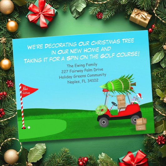 Christmas Golf Cart With Moving Boxes Golf Course Aankondigingskaart