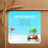 Christmas Golf Cart With Moving Boxes Golf  Vierkante Sticker