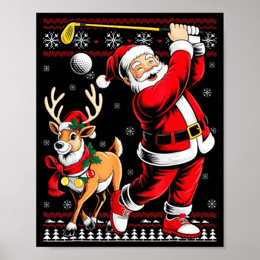 Christmas Golf Santa Golfer Christmas Pajama Reind Poster (Voorkant)