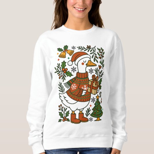 Christmas Goose Cute Winter Holiday Floral Trui (Voorkant)