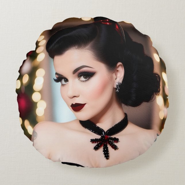 Christmas Goth Girl Xmas Round Throw Pillow Rond Kussen (Voorkant)