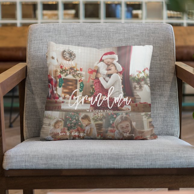 Christmas Gramma Fotocollage gepersonaliseerd Kussen (Christmas Grand kids Photo Collage Grandma Throw Pillow)